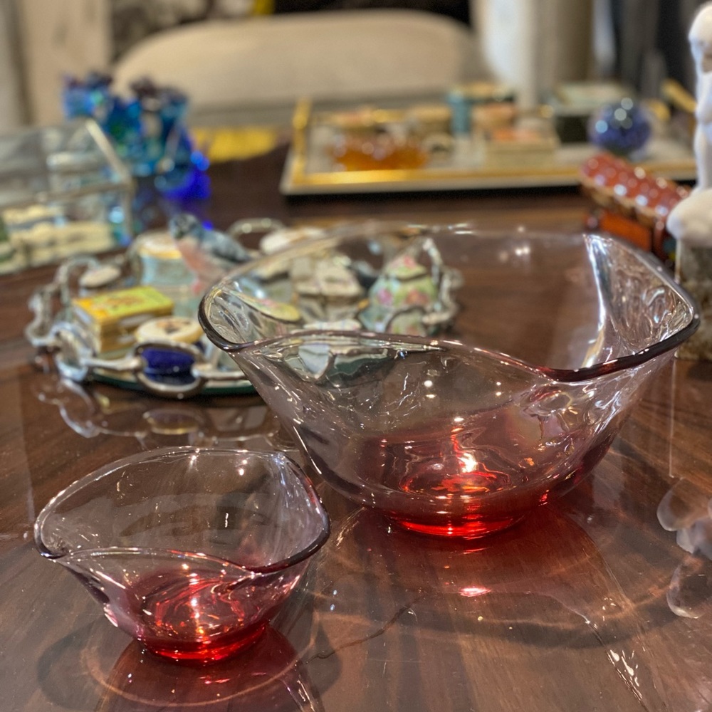 Vintage Indiana Glass Cranberry Pink Ombré 2 pc